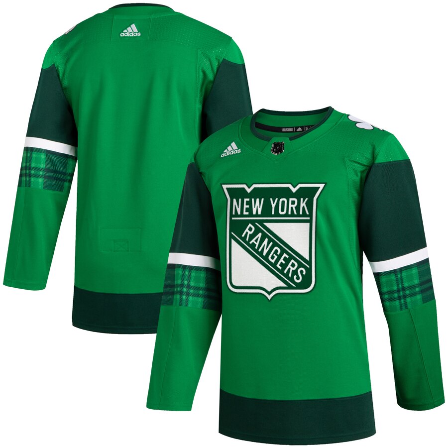 New York Rangers Blank Men's Adidas 2020 St. Patrick's Day Stitched Jersey Green