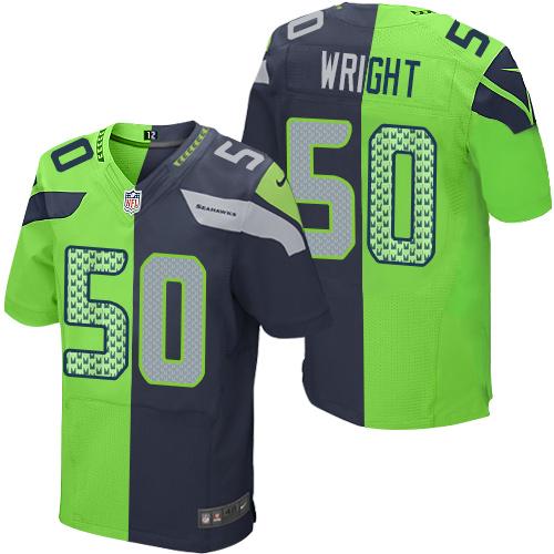 Seattle Seahawks #50 K.J. Wright Steel Blue/Green Men's Stitched Elite Split Jersey Men's