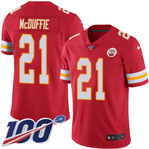 Chiefs #21 Trent McDuffie Red Team Color Men's Stitched 100th Season Vapor Limited Jersey