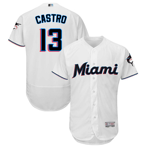 Miami Marlins #13 Starlin Castro White Flexbase Authentic Collection Stitched Jersey Men's