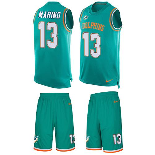 Dolphins #13 Dan Marino Aqua Green Team Color Men's Stitched Limited Tank Top Suit Jersey