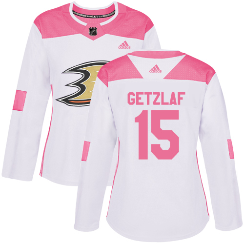 Adidas Anaheim Ducks #15 Ryan Getzlaf White/Pink Authentic Fashion Women's Stitched Jersey Womens