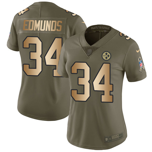 Pittsburgh Steelers #34 Terrell Edmunds Olive/Gold Women's Stitched Limited 2017 Salute to Service Jersey Womens