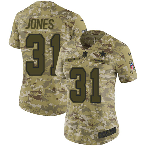 Dallas Cowboys #31 Byron Jones Camo Women's Stitched Limited 2018 Salute to Service Jersey Womens