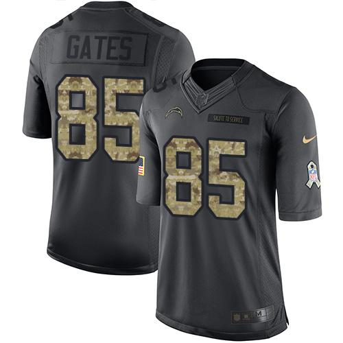 Los Angeles Chargers #85 Antonio Gates Black Youth Stitched Limited 2016 Salute to Service Jersey Youth