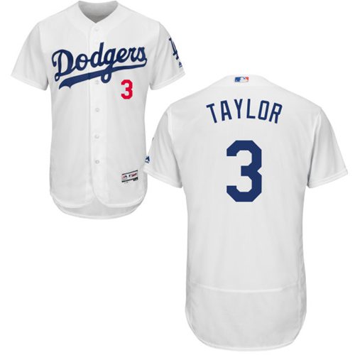 Los Angeles Dodgers #3 Chris Taylor White Flexbase Authentic Collection Stitched Jersey Men's
