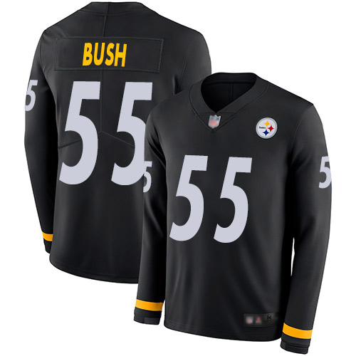 Pittsburgh Steelers #55 Devin Bush Black Team Color Men's Stitched Limited Therma Long Sleeve Jersey Men's