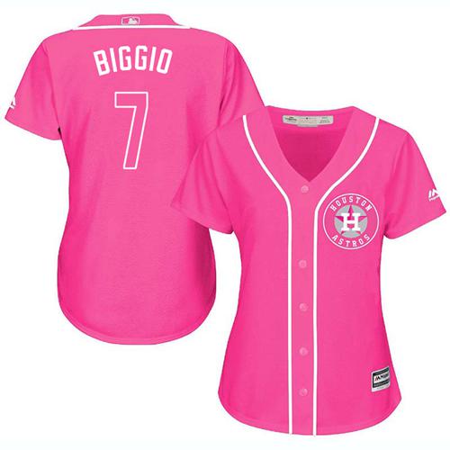 Houston Astros #7 Craig Biggio Pink Fashion Women's Stitched Jersey Womens