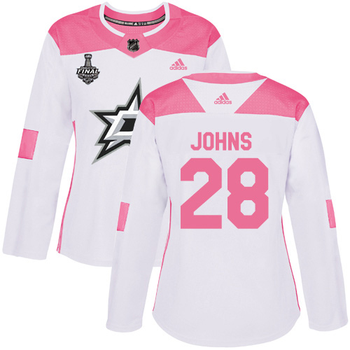 Adidas Dallas Stars #28 Stephen Johns White/Pink Authentic Fashion Women's 2020 Stanley Cup Final Stitched Jersey Womens