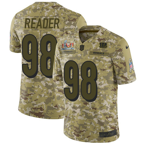 Cincinnati Bengals #98 D.J. Reader Camo Super Bowl LVI Patch Men's Stitched Limited 2018 Salute To Service Jersey Men's