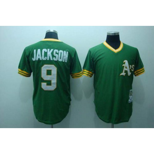 Mitchell and Ness Oakland Athletics #9 Reggie Jackson Stitched Green Throwback Jersey Men's