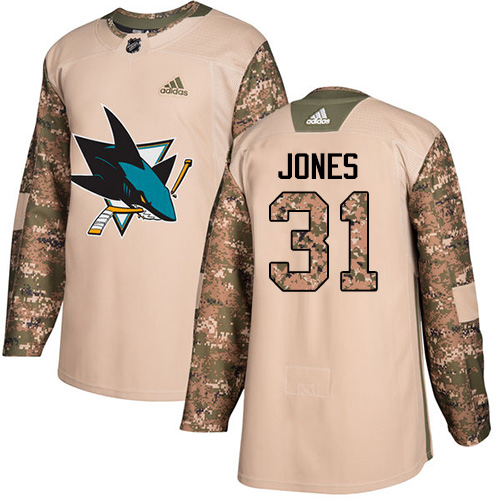 Adidas San Jose Sharks #31 Martin Jones Camo Authentic 2017 Veterans Day Stitched Youth Jersey Youth