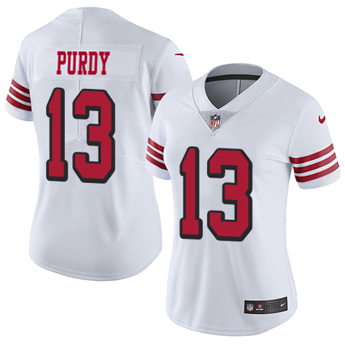 49ers #13 Brock Purdy White Rush Women's Stitched Vapor Untouchable Limited Jersey