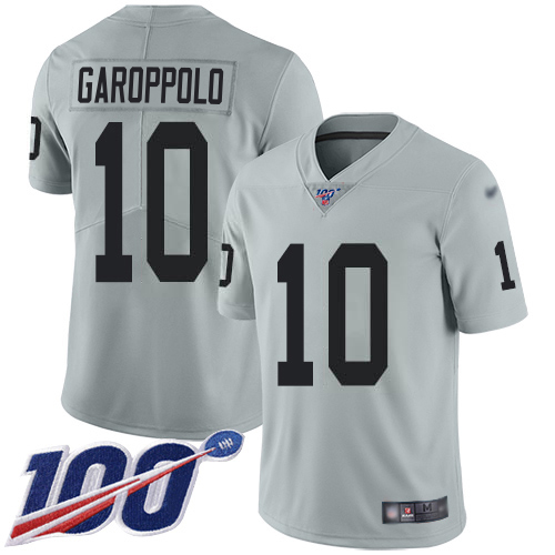Raiders #10 Jimmy Garoppolo Silver Men's Stitched Limited Inverted Legend 100th Season Jersey