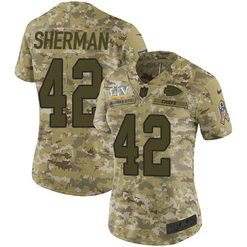 Kansas City Chiefs #42 Anthony Sherman Camo Women's Super Bowl LV Bound Stitched Limited 2018 Salute To Service Jersey Womens