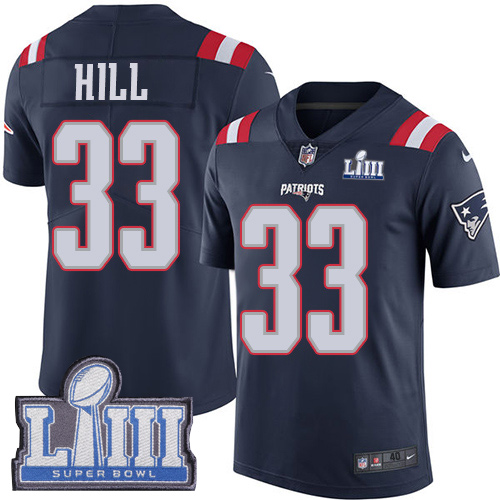 New England Patriots #33 Jeremy Hill Navy Blue Super Bowl LIII Bound Men's Stitched Limited Rush Jersey Men's