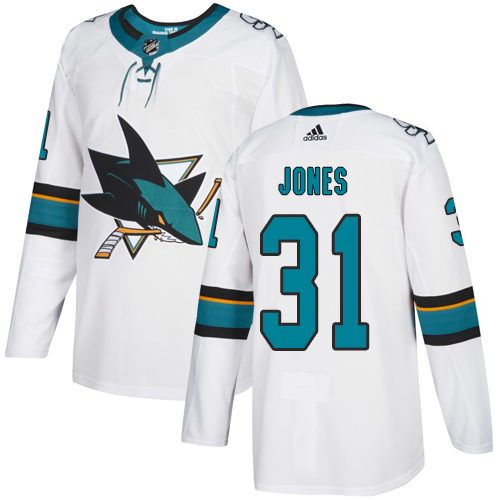 Adidas San Jose Sharks #31 Martin Jones White Road Authentic Stitched Jersey Men's