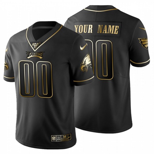 Philadelphia Eagles Custom Men's Black Golden Limited 100 Jersey