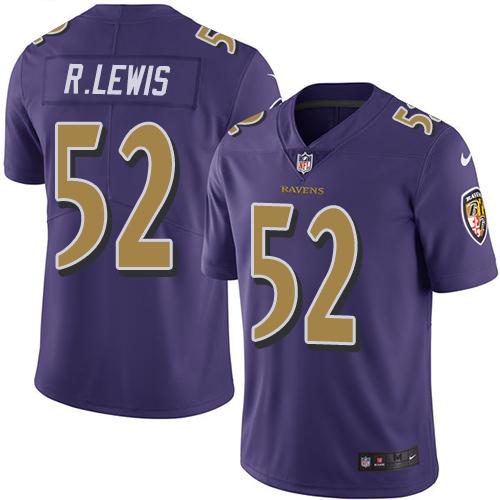 Ravens #52 Ray Lewis Purple Youth Stitched Limited Rush Jersey