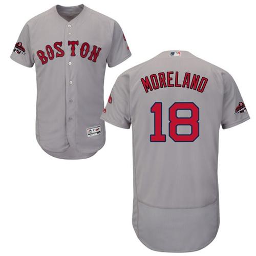 Boston Red Sox #18 Mitch Moreland Grey Flexbase Authentic Collection 2018 World Series Champions Stitched Jersey Men's