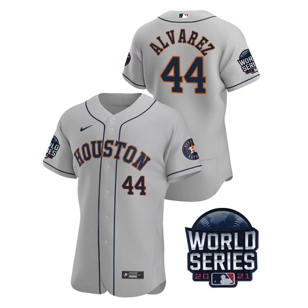 Houston Astros #44 Yordan Alvarez Men's 150th Anniversary 2021 World Series Authentic Jersey - Gray