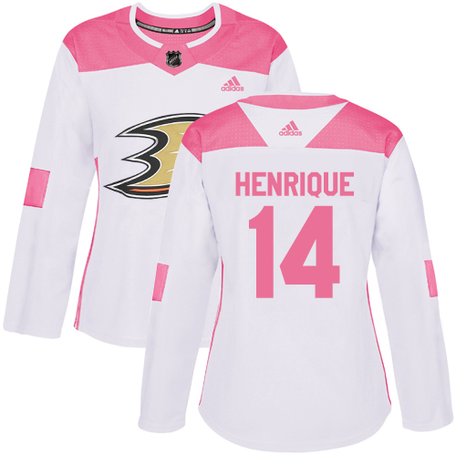 Adidas Anaheim Ducks #14 Adam Henrique White/Pink Authentic Fashion Women's Stitched Jersey Womens