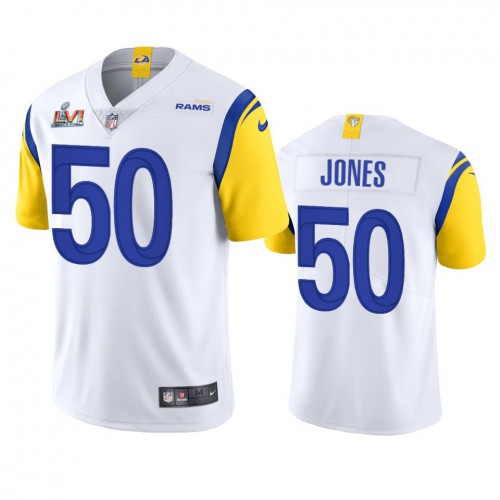 Los Angeles Los Angeles Rams #50 Ernest Jones Men's Super Bowl LVI Patch Alternate Vapor Limited Jersey - White Men's