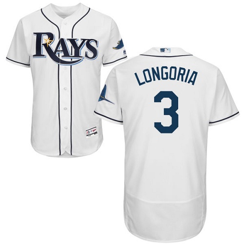 Tampa Bay Rays #3 Evan Longoria White Flexbase Authentic Collection Stitched Jersey Men's
