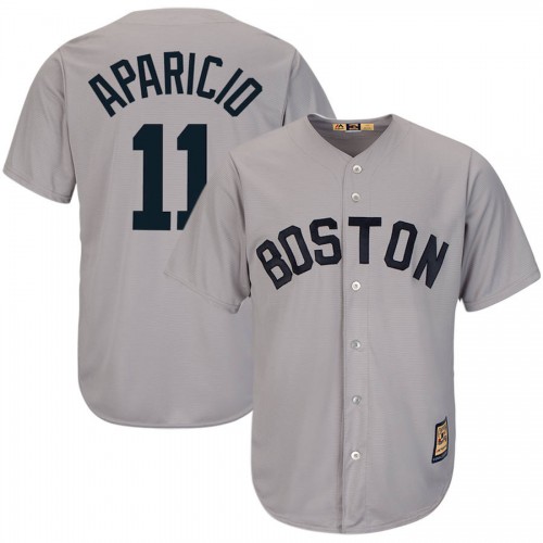 Boston Boston Red Sox #11 Luis Aparicio Majestic Cooperstown Collection Cool Base Player Jersey Gray Men's