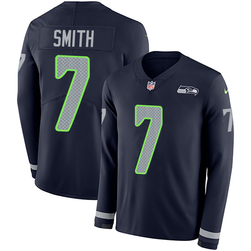 Seahawks #7 Geno Smith Steel Blue Team Color Youth Stitched Limited Therma Long Sleeve Jersey