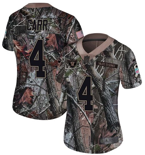 Raiders #4 Derek Carr Camo Women's Stitched Limited Rush Realtree Jersey