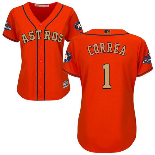 Houston Astros #1 Carlos Correa Orange 2018 Gold Program Cool Base Women's Stitched Jersey Womens