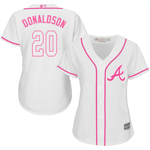 Atlanta Braves #20 Josh Donaldson White/Pink Fashion Women's Stitched Jersey Womens