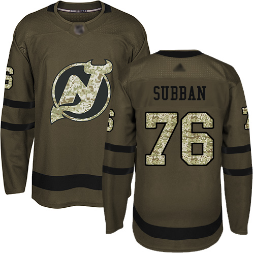 Adidas New Jersey Devils #76 P.K. Subban Green Salute to Service Stitched Youth Jersey Youth