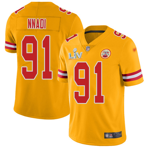 Kansas City Chiefs #91 Derrick Nnadi Gold Men's Super Bowl LV Bound Stitched Limited Inverted Legend Jersey Men's