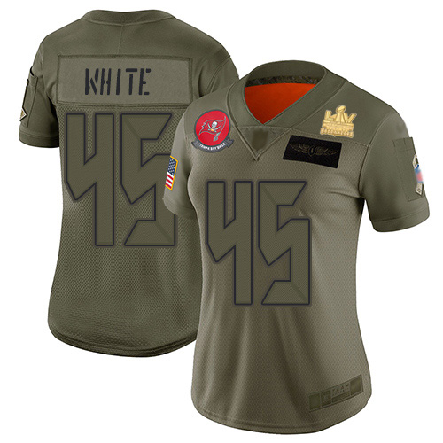 Buccaneers #45 Devin White Camo Women's Super Bowl LV Champions Patch Stitched Limited 2019 Salute To Service Jersey