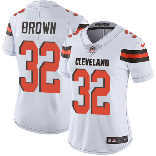 Browns #32 Jim Brown White Women's Stitched Vapor Untouchable Limited Jersey