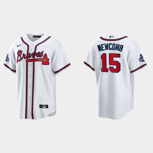 Atlanta Atlanta Braves #15 Sean Newcomb Men's 2021 World Series Champions Patch Game Jersey - White Men's