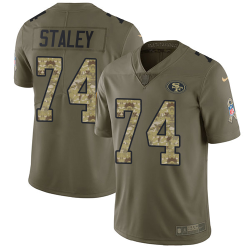 San Francisco 49ers #74 Joe Staley Olive/Camo Men's Stitched Limited 2017 Salute To Service Jersey Men's