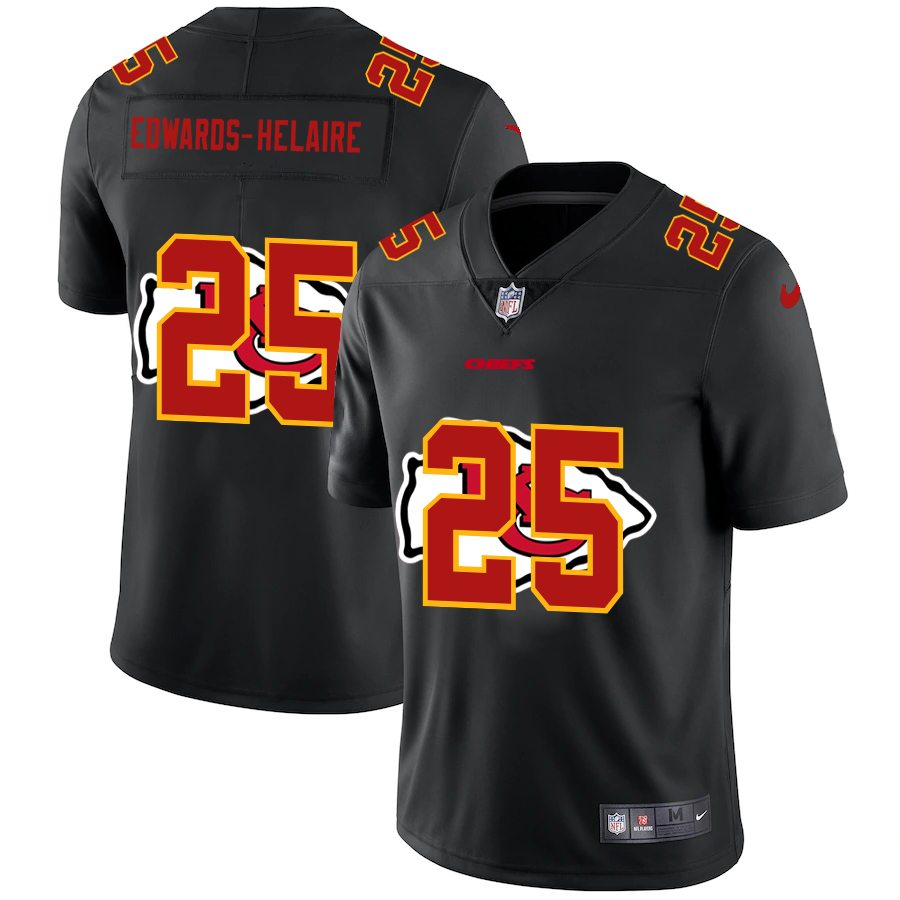 Kansas City Chiefs #25 Clyde Edwards-Helaire Men's Team Logo Dual Overlap Limited Jersey Black