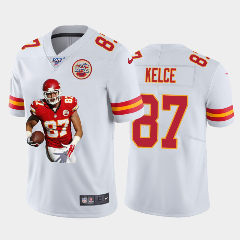 Kansas City Chiefs #87 Travis Kelce Team Hero 6 Vapor Limited 100 Jersey White Golden
