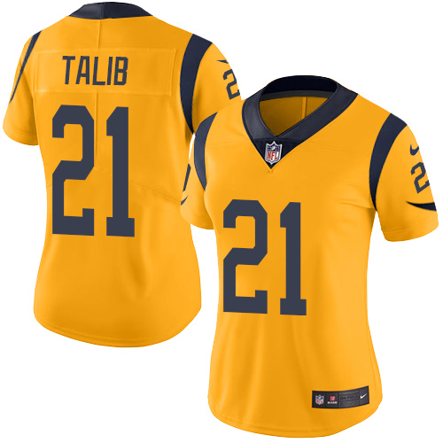 Los Angeles Rams #21 Aqib Talib Gold Women's Stitched Limited Rush Jersey Womens