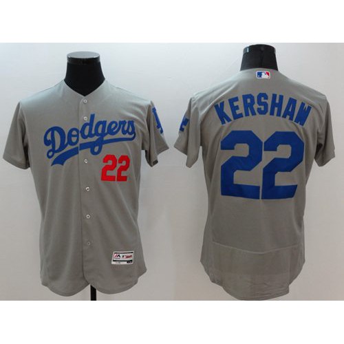 Los Angeles Dodgers #22 Clayton Kershaw Grey Flexbase Authentic Collection Stitched Jersey Men's