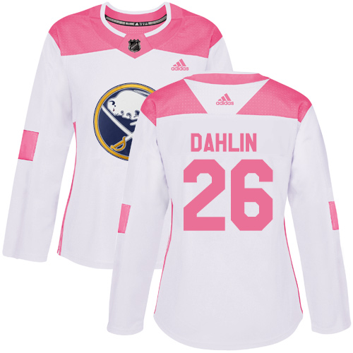 Adidas Buffalo Sabres #26 Rasmus Dahlin White/Pink Authentic Fashion Women's Stitched Jersey Womens