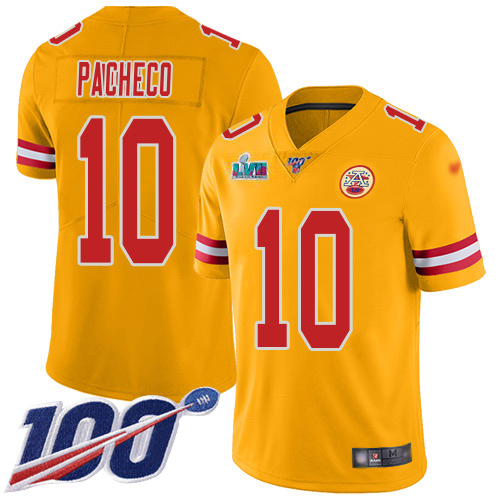 Chiefs #10 Isiah Pacheco Gold Super Bowl LVII Patch Youth Stitched Limited Inverted Legend 100th Season Jersey