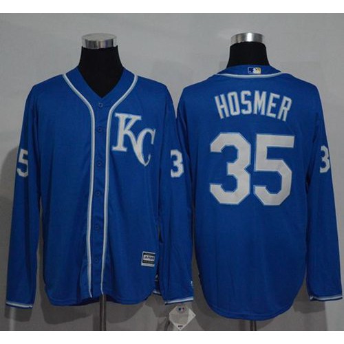 Kansas City Royals #35 Eric Hosmer Blue New Cool Base Long Sleeve Stitched Jersey Men's