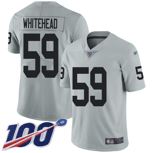 Las Vegas Raiders #59 Tahir Whitehead Silver Men's Stitched Limited Inverted Legend 100th Season Jersey Men's