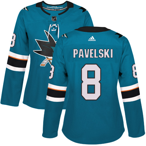 Adidas San Jose Sharks #8 Joe Pavelski Teal Home Authentic Women's Stitched Jersey Womens