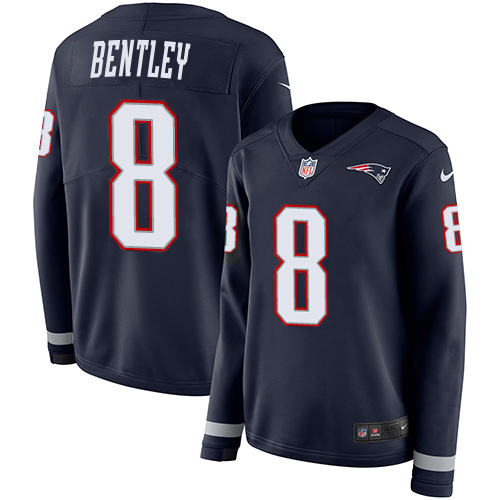 Patriots #8 Ja'Whaun Bentley Navy Blue Team Color Women's Stitched Limited Therma Long Sleeve Jersey