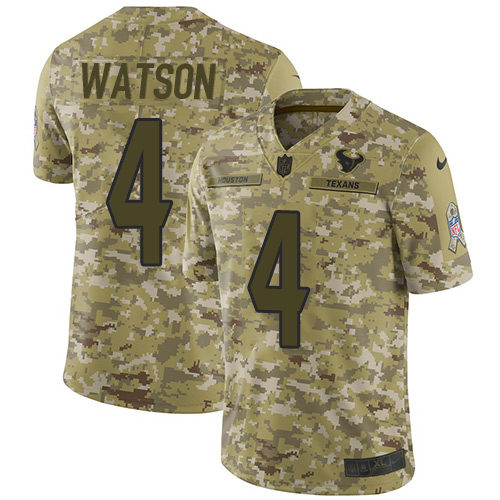 Houston Texans #4 Deshaun Watson Camo Men's Stitched Limited 2018 Salute To Service Jersey Men's